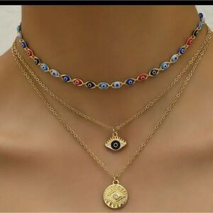 Devil eye triple layer necklaces 18k gold